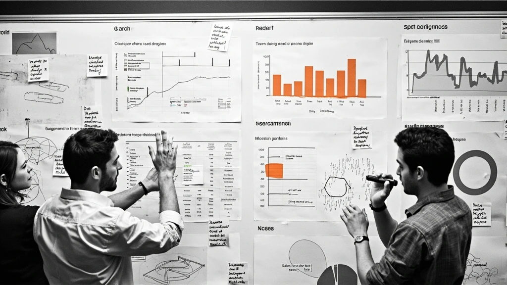 A cluttered analytics whiteboard, partially redrawn in accent orange.